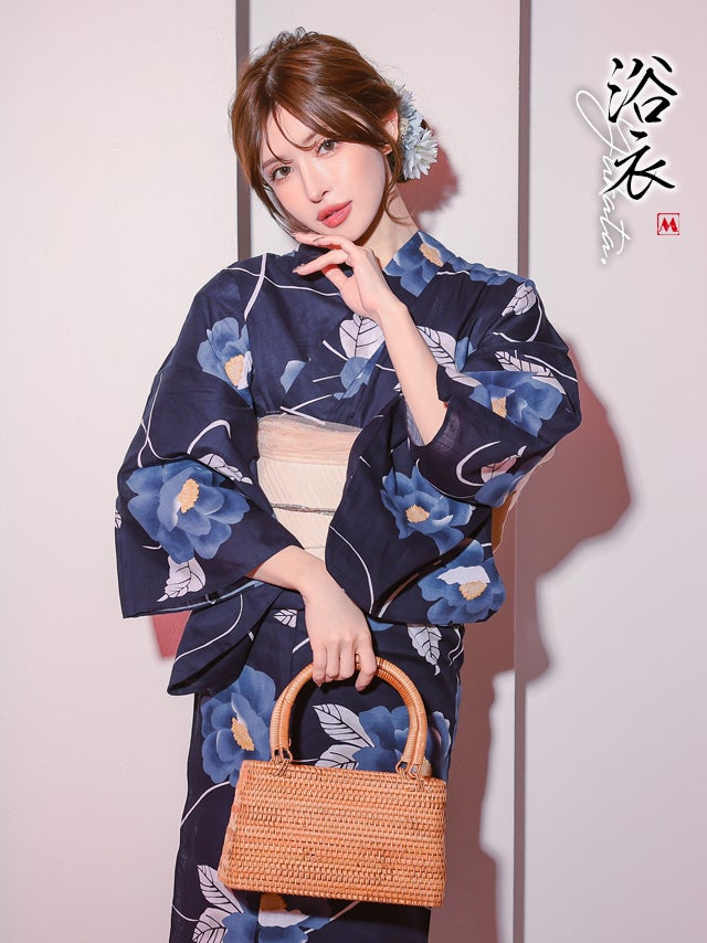 妖艶 紺地 青椿 ゆかた2点セット