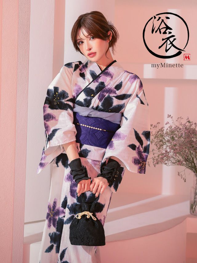 妖艶 白地 水彩 ２色百合 ゆかた3点セット