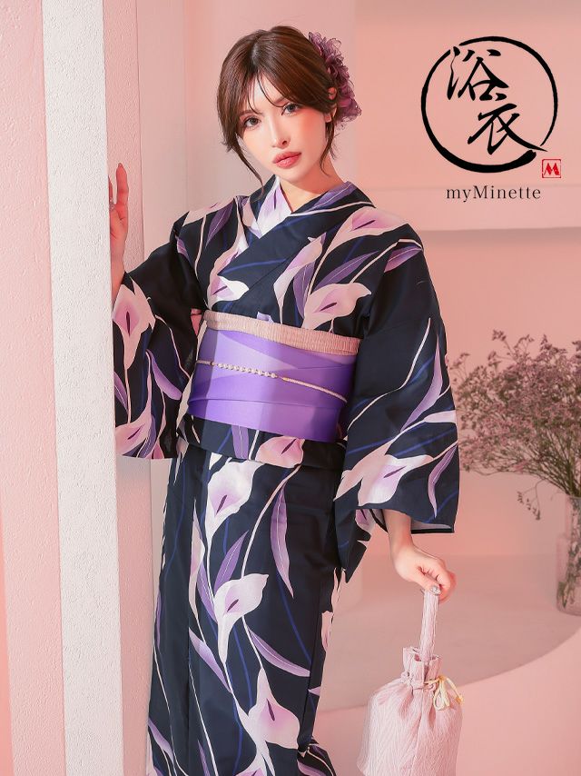 妖艶 濃紺 白 菖蒲 ゆかた3点セット