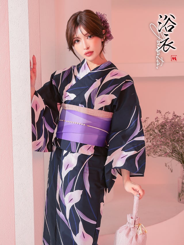 妖艶 濃紺 白 菖蒲 ゆかた2点セット