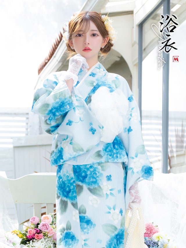 SWEET ペールブルー 水彩 紫陽花 菖蒲 ゆかた2点セット