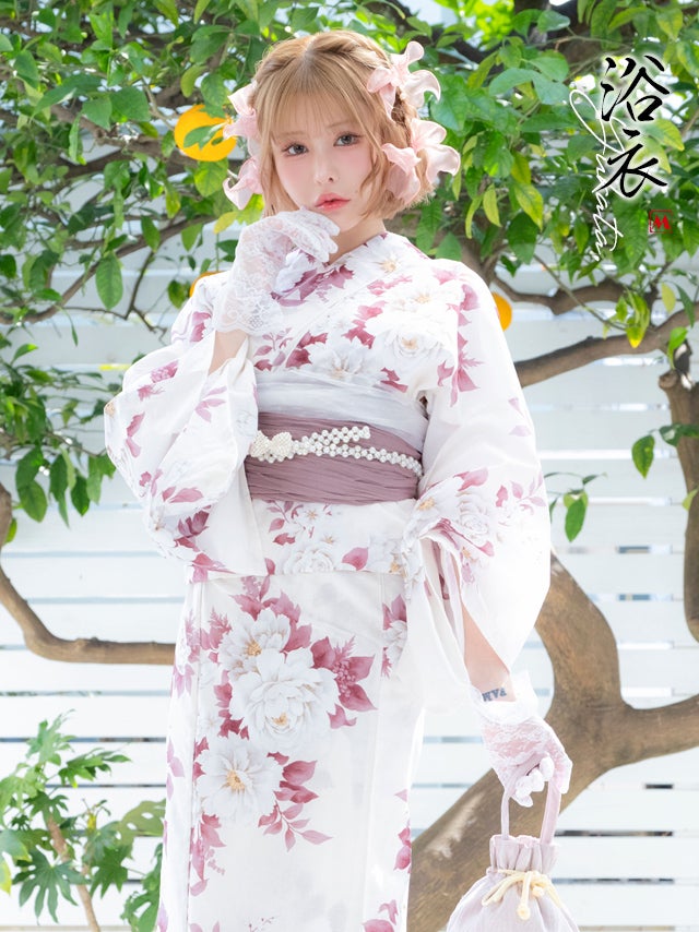 SWEET 白地 牡丹 ゆかた2点セット