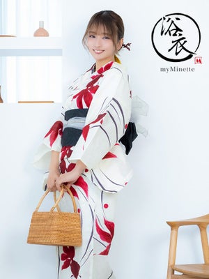 浴衣 レトロ クリーム地 流水 赤金魚 ゆかた 2点セット