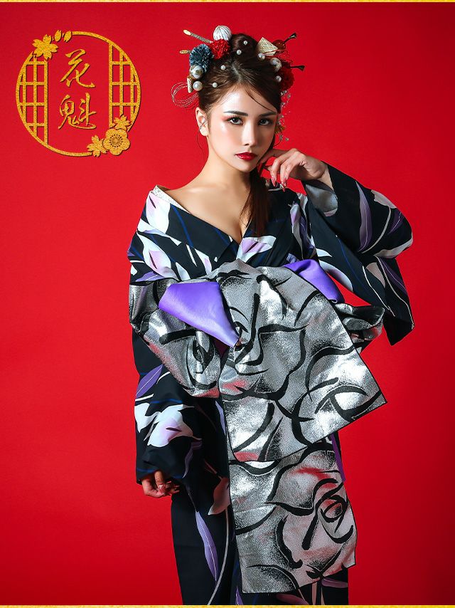 花魁浴衣 2way 濃紺 菖蒲 5点セット