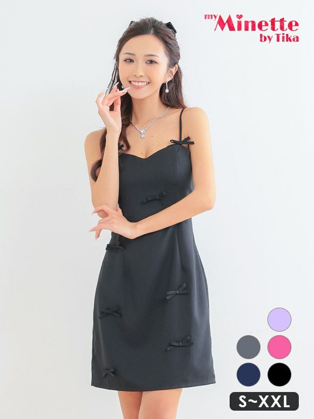 キャバドレス 安い 激安 ミニ丈 キャバクラ クラブ ラウンジ ハートカット キャミソール ワンカラー リボンデザイン タイト ミニドレス プチプラドレス