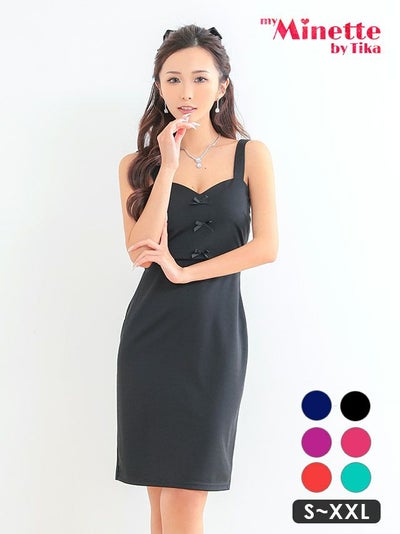 キャバドレス 安い 激安 ミニ丈 キャバクラ クラブ ラウンジ ガーリー リボン ノースリーブ ワンカラー タイト ミニドレス プチプラドレス