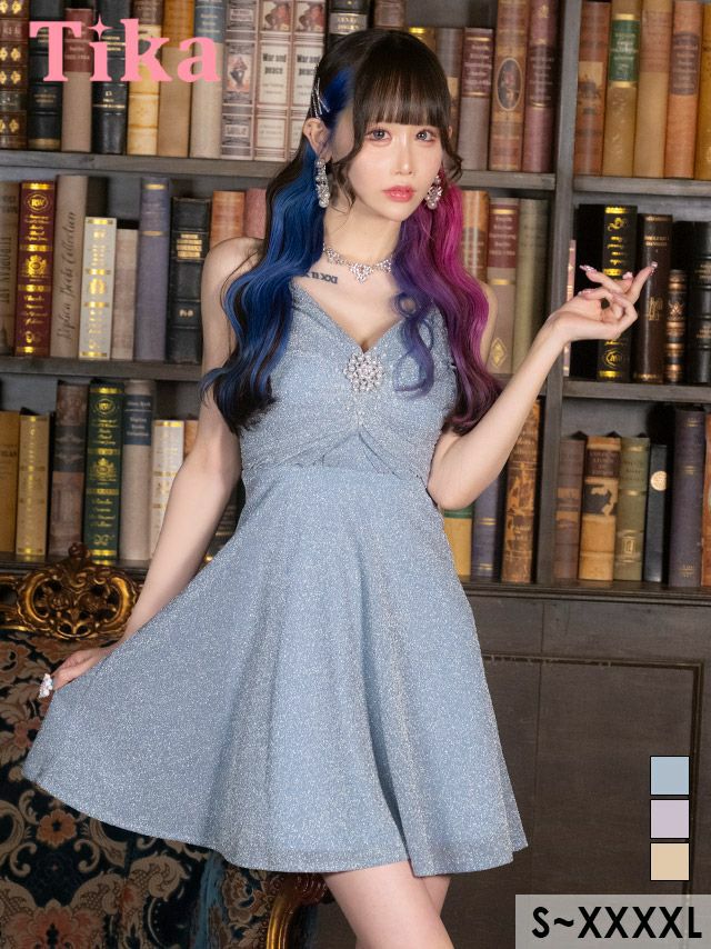 キャバドレス ミニ丈 キャバクラ クラブ ラウンジ キャミソール パールビジュー グリッターラメ フレアミニドレス