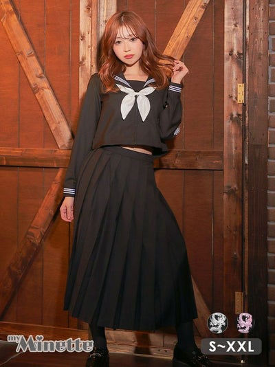 スケバン風 袖あり 体型カバー 龍刺繍入り ロング丈 セーラー服