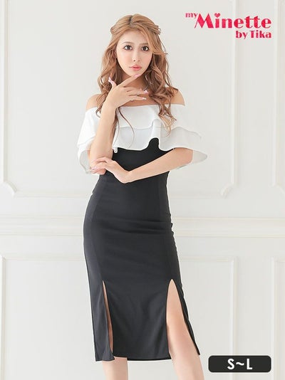 キャバドレス 安い 激安 ミニ丈 キャバクラ クラブ ラウンジ フリル バイカラー スリット タイト ロングドレス プチプラドレス