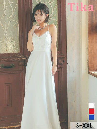 キャミソール刺繍チュール切り替えAラインロングドレス