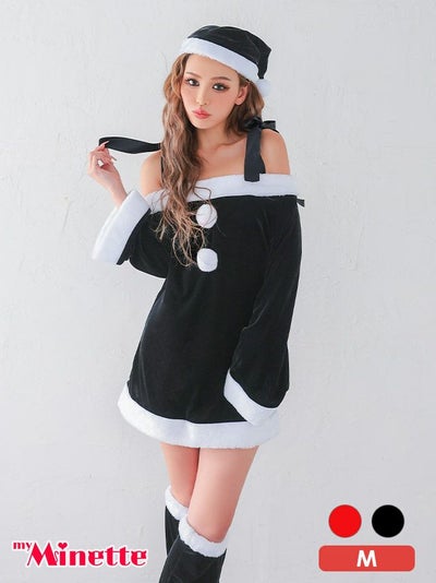  仮装 変装 コスチューム クリスマス myMinette マイミネット サンタコス 3点set リボンストラップオフショルプチプラ サンタ コスプレ