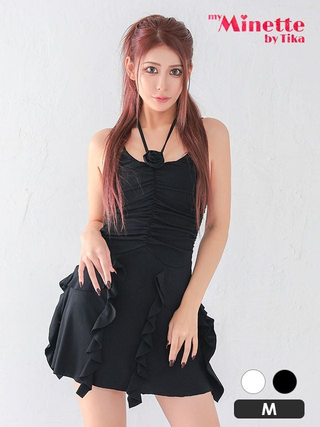 キャバドレス 安い 激安 ミニ丈 キャバクラ クラブ ラウンジ フロントギャザー 2way キャミソール フリル 薔薇モチーフ プチプラ ミニドレス プチプラドレス