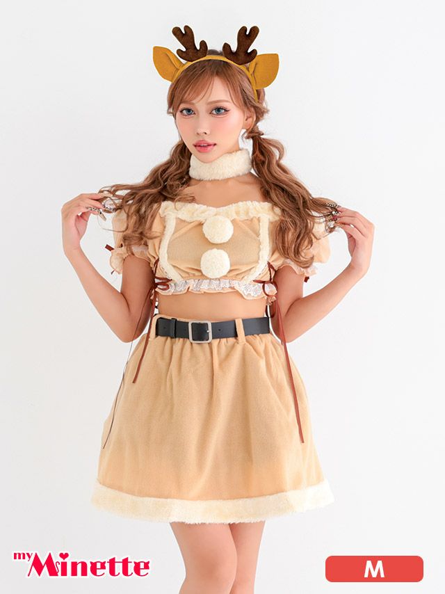 仮装 変装 コスチューム クリスマス myMinette マイミネット サンタコス 7点set ふわふわ トナカイ オフショル フレア セットアップ コスプレ