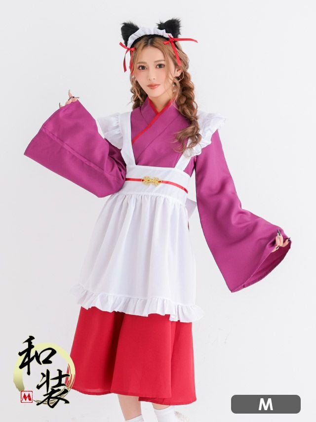 アニマル 猫 和装 膝丈　ガーリー お化けの日 メイド コスプレ