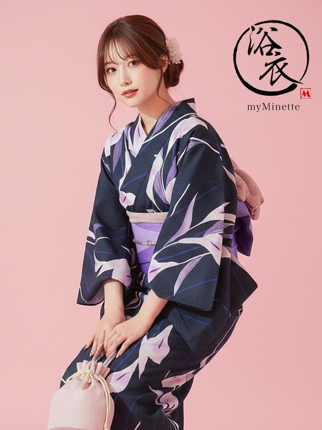 浴衣 選べる帯 粋 濃紺×しっとり菖蒲の花 ゆかた3点セット 
