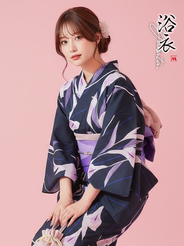 浴衣 選べる帯 粋 濃紺×しっとり菖蒲の花 ゆかた3点セット 