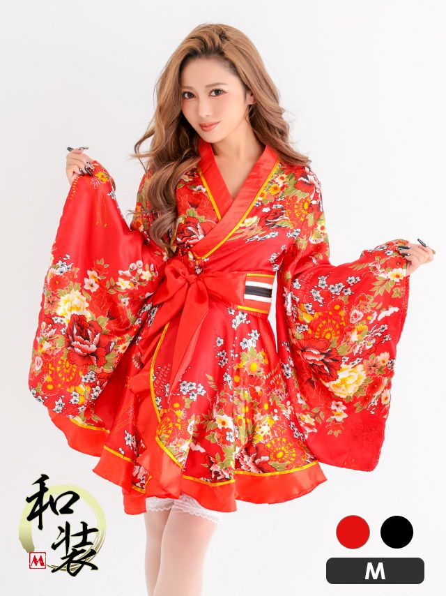 コスプレ 花魁 ミニ フレア リボン 体型カバー セクシー 2点セット