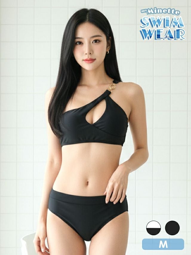 水着 ゴールドバックル付き バストカット ワンショルダー ビキニ