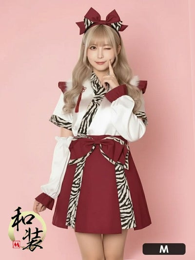 仮装 変装 コスチューム myMinette マイミネット 巫女 コスプレ 鬼 節分 お化けの日 タッセル付き フレアスカート 体型カバー ガーリー リボン フリル