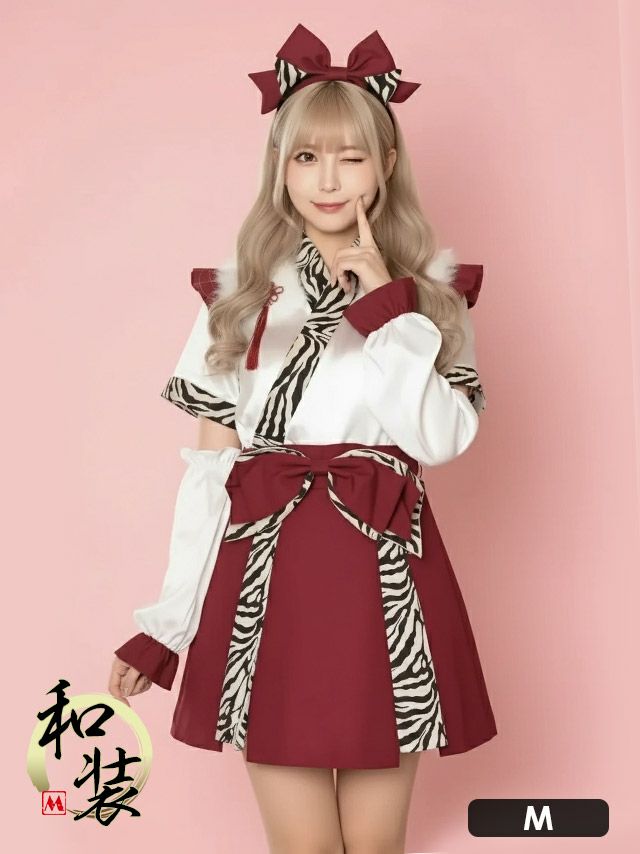 仮装 変装 コスチューム myMinette マイミネット 巫女 コスプレ 鬼 節分 お化けの日 タッセル付き フレアスカート 体型カバー ガーリー リボン フリル