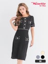 膝丈ドレス プチプラ 新人 タイト ワンピース ニット ラウンジ 半袖 胸元隠し 同伴 黒 キャバドレ