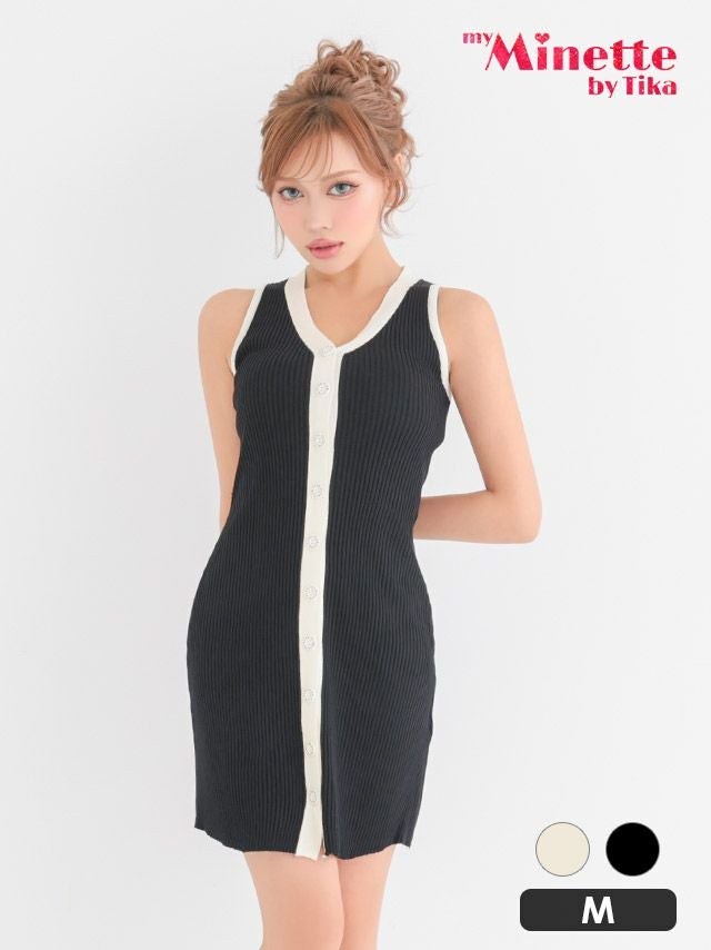 ミニドレス プチプラ ギャル タイト ニット セクシー ノースリーブ 低身長 黒 キャバドレス