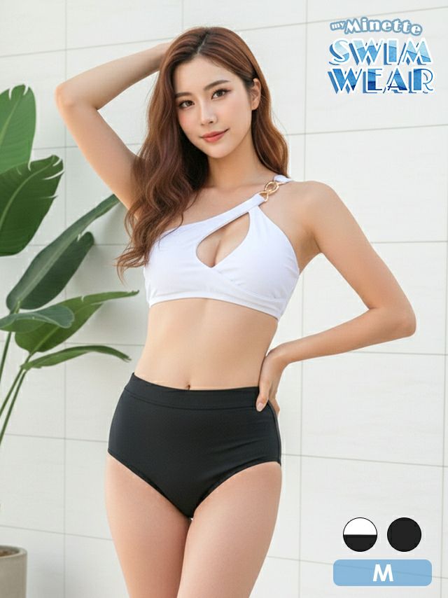 水着 バックル付き モノトーン ワンショルダー セクシー クロス バンドゥビキニ