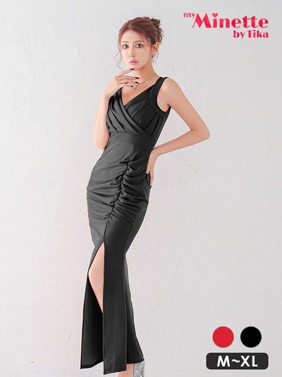 ロングドレス プチプラ 新人 タイト セクシー スリット ノースリーブ 谷間 黒 高身長 キャバドレス