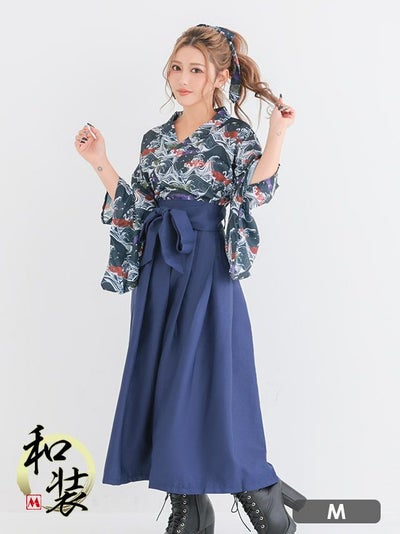 コスプレ 袴 和装 金魚 和柄 レトロ ネイビー 4点セット