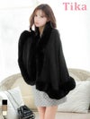 ボレロ ふわふわ フェイクファー付き ニット ワンカラー ポンチョ