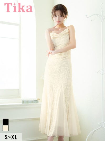 ロング丈 キャバクラ クラブ ラウンジ ロングドレス バースデー タイト 大人 マーメイド シフォン キャミソール キラキラ スパンコール アイボリー XL キャバドレス