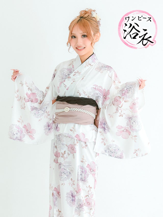 浴衣 プチプラ 3点セット ワンピース2way 花柄 水彩 ガーリー SWEET