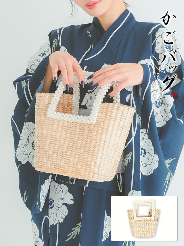 浴衣小物 パールハンドル 巾着 2way ショルダー カゴバッグ