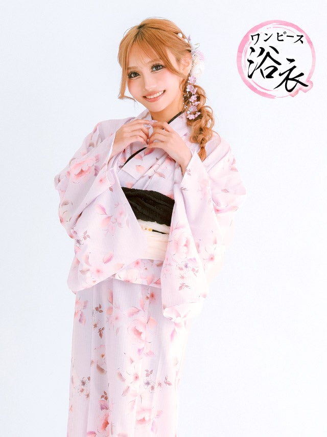 浴衣 プチプラ 3点セット ワンピース2way ストライプ 花柄 水彩 SWEET ピンク 