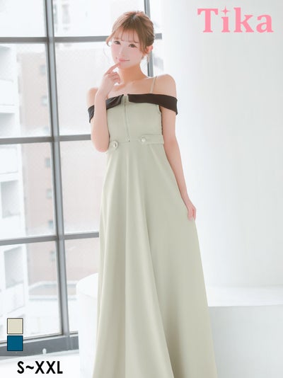 ロング丈 キャバクラ クラブ ラウンジ ロングドレス 肩あき ジップ 谷間 サイドベルト 高身長 グレー XL XXL Aライン キャバドレス