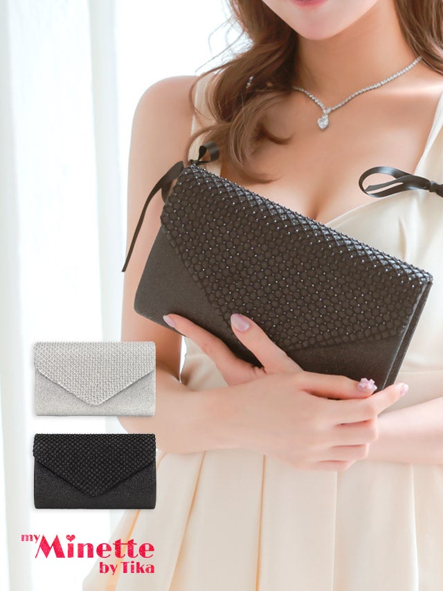 クラッチバッグ ショルダーバッグ グリッター Vカット チェーン 2Way