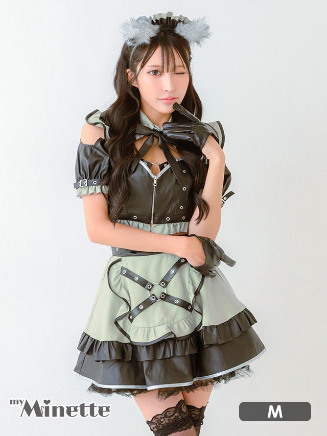 仮装 変装 コスチューム myMinette マイミネット コスプレ ウルフ アニマル メイド ブラック レザー 6点セット