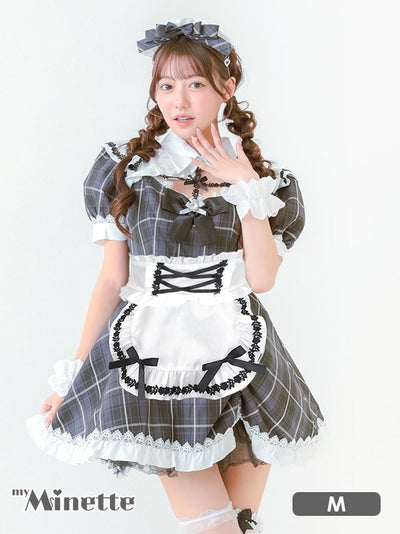 仮装 変装 コスチューム myMinette マイミネット コスプレ メイド 制服 フリル タータンチェック柄 リボン ガーリー5点セット